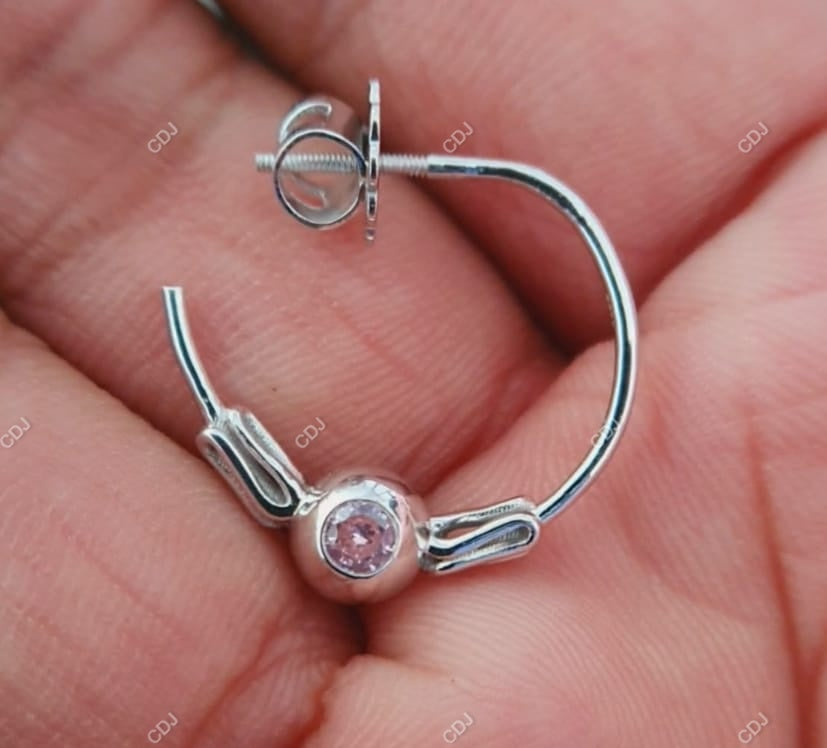 0.24 CTW Pink and White Round Diamond Angel Wing Hoop Earrings