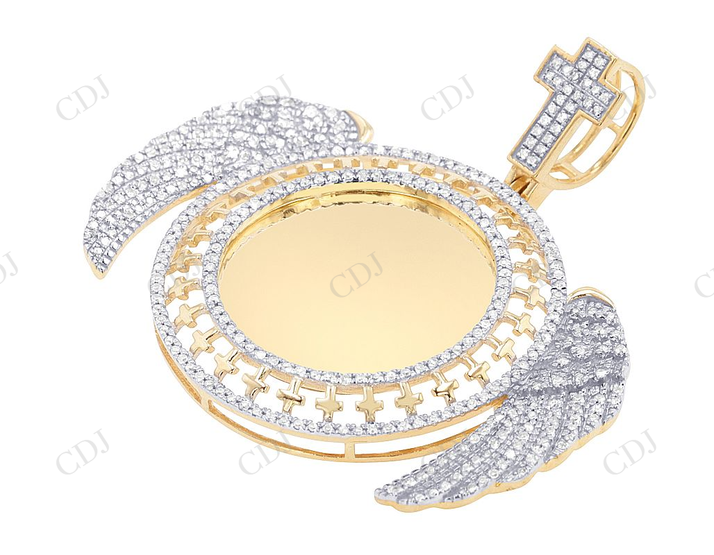 Two Tone 925 VVS Moissanite Round Angel Wings Cross Pendent Hip Hop Pendent CustomDiamJewel
