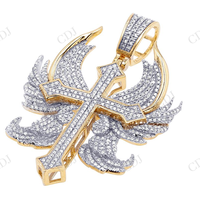 925 VVS Two Tone Moissanite Angel Wings Diamond Cross Pendent Hip Hop Pendent CustomDiamJewel