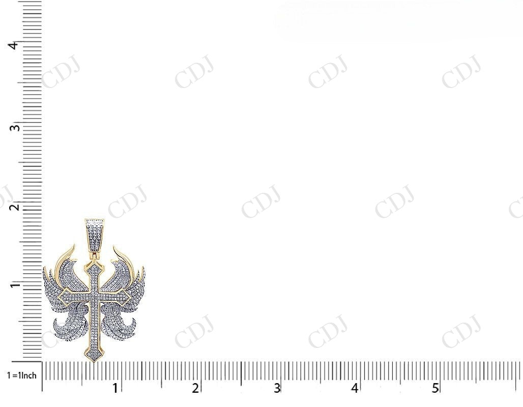 925 VVS Two Tone Moissanite Angel Wings Diamond Cross Pendent Hip Hop Pendent CustomDiamJewel