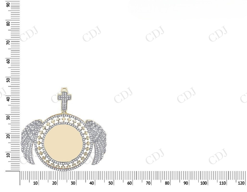 Two Tone 925 VVS Moissanite Round Angel Wings Cross Pendent Hip Hop Pendent CustomDiamJewel