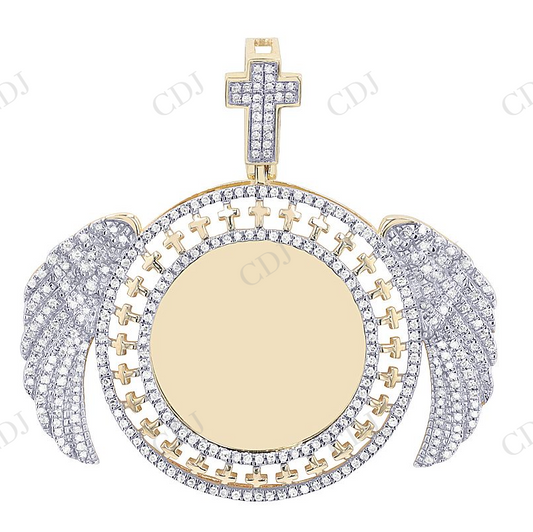 Two Tone 925 VVS Moissanite Round Angel Wings Cross Pendent Hip Hop Pendent CustomDiamJewel