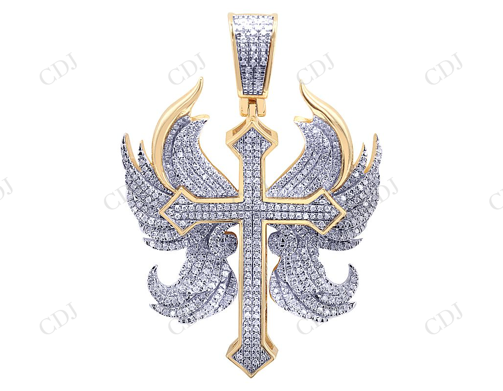 925 VVS Two Tone Moissanite Angel Wings Diamond Cross Pendent Hip Hop Pendent CustomDiamJewel