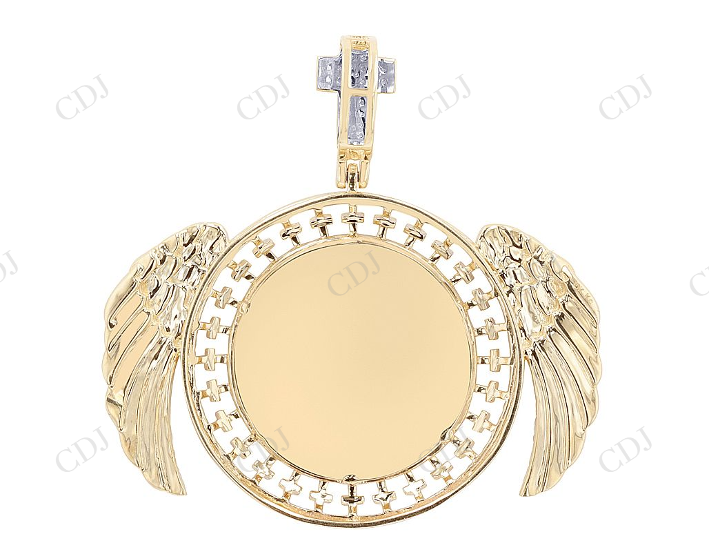 Two Tone 925 VVS Moissanite Round Angel Wings Cross Pendent Hip Hop Pendent CustomDiamJewel