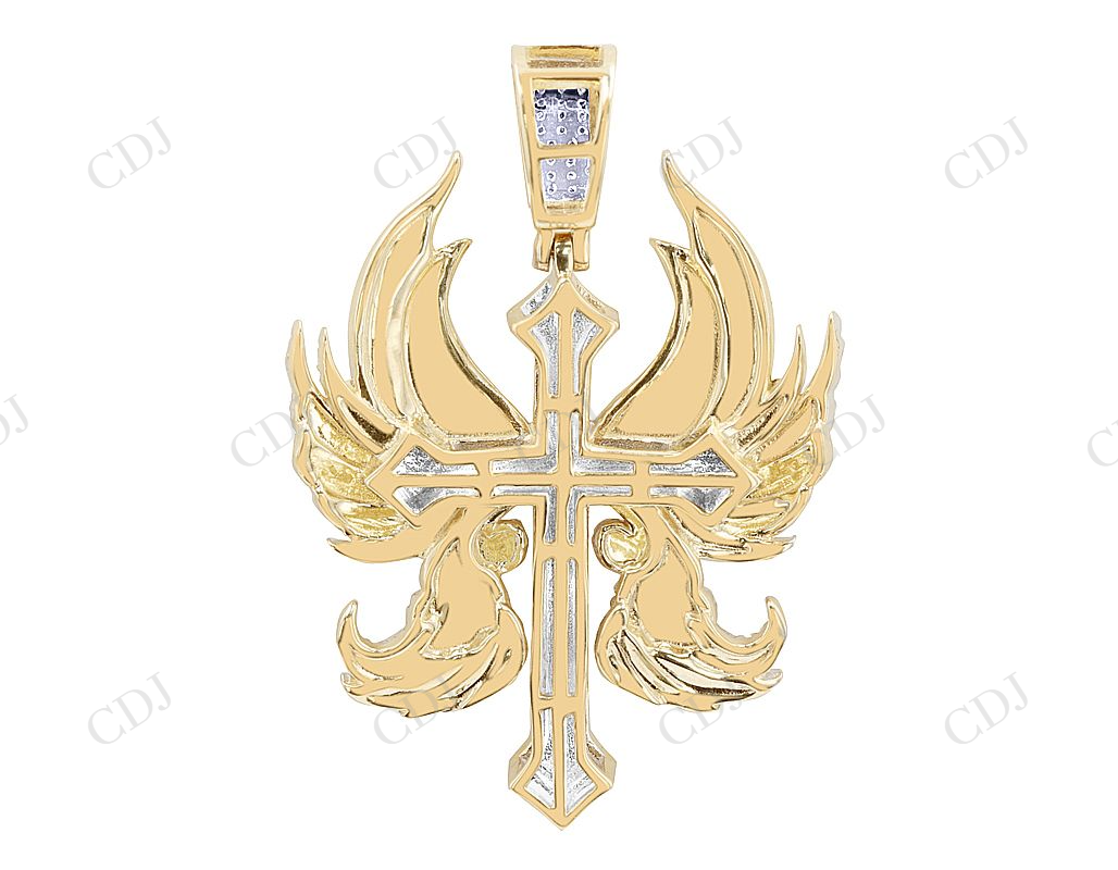 925 VVS Two Tone Moissanite Angel Wings Diamond Cross Pendent Hip Hop Pendent CustomDiamJewel