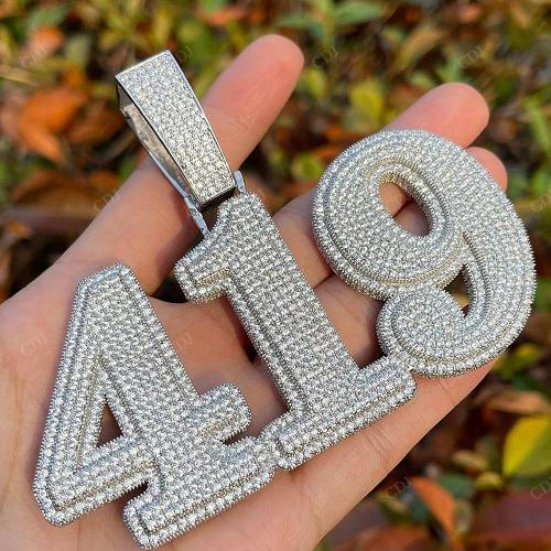 Customized Full Iced Out Silver Digit Letter Hip Hop Pendant hip hop jewelry customdiamjewel