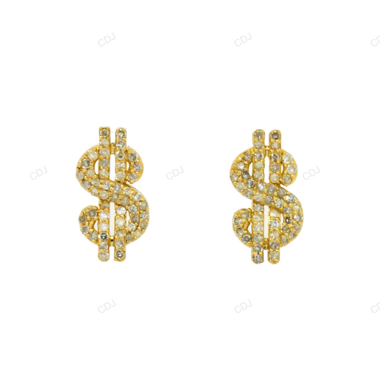Custom Gold Lab Grown Diamond Dollar Sign Stud Earrings hip hop jewelry customdiamjewel