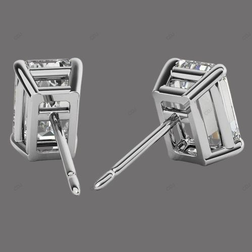 Yellow Gold Emerald Cut Lab Created Diamond Earrings