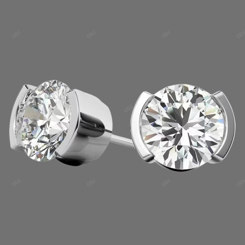 White Half Bezel Set Lab Grown Diamond Earrings
