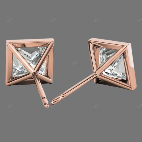 Bezel Setting Lab Grown Diamond Gold Earrings