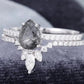 1.56 CTW Pear Cut Black Rutilated Moissanite Bridal Ring Set