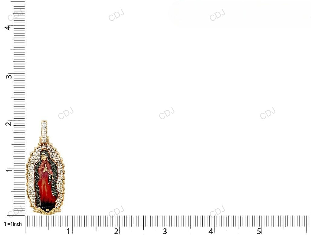Enamel Mother Mary Lab Grown Diamond Yellow Gold Pendant hip hop jewelry CustomDiamJewel