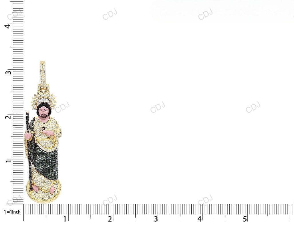 St Jude Large Enamel CVD Diamond Yellow Gold Pendant hip hop jewelry CustomDiamJewel