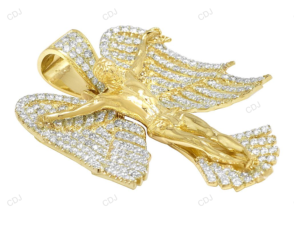 Yellow Gold Angle Wings Crucifix CVD Diamond Jesus Pendant hip hop jewelry CustomDiamJewel