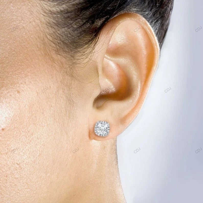 Halo Setting Lab Grown Diamond Stud Earrings