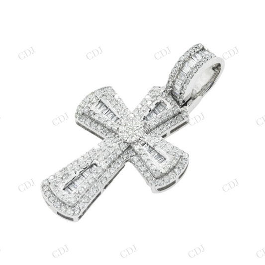 Baguette & Round 925 Silver Moissanite Cross Pendant Hip Hop Pendent customdiamjewel