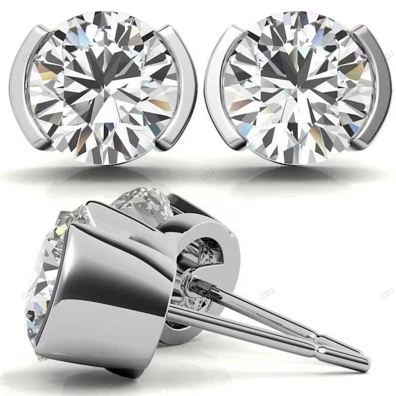 White Half Bezel Set Lab Grown Diamond Earrings