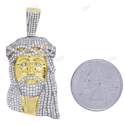 Yellow Gold Lab Created Diamond Jesus Head Pendant hip hop jewelry CustomDiamJewel