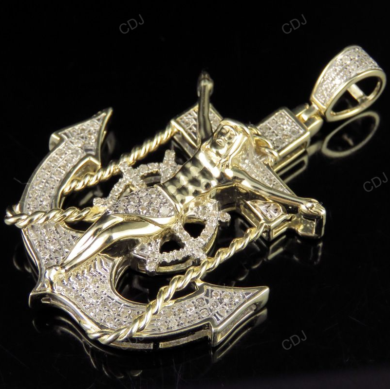 Yellow Gold Crucifix Jesus Anchor CVD Diamond Pendant hip hop jewelry CustomDiamJewel