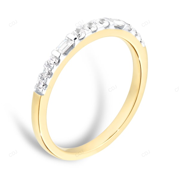 Two Tone Baguette Cut CVD Diamond Wedding Band