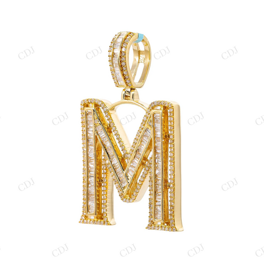 Custom Letter M Fully Iced 925 Silver Baguette Moissanite Pendant Hip Hop Pendent customdiamjewel