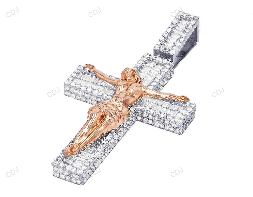 Jesus Crucifix Baguette CVD Diamond Two-Tone Pendant hip hop jewelry CustomDiamJewel