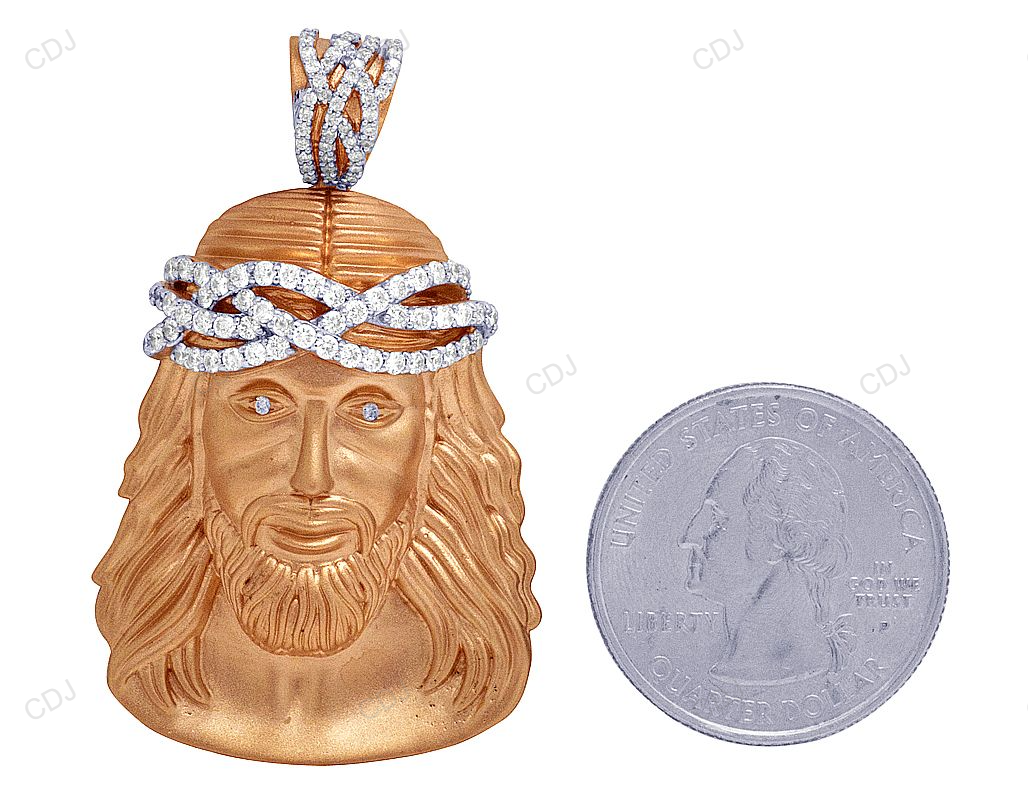 10K Rose Gold Lab Grown Diamond Matte Jesus Pendant hip hop jewelry CustomDiamJewel