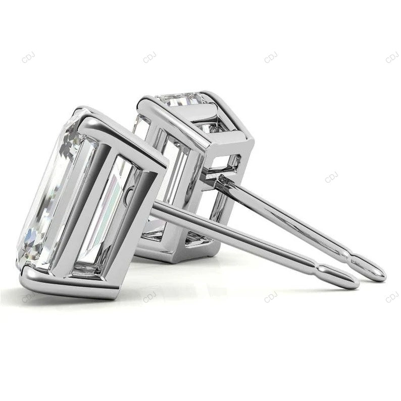 Yellow Gold Emerald Cut Lab Created Diamond Earrings