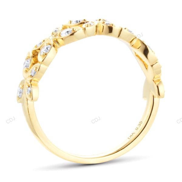 Yellow Gold Lab Grown Diamond Leaf Wedding Band