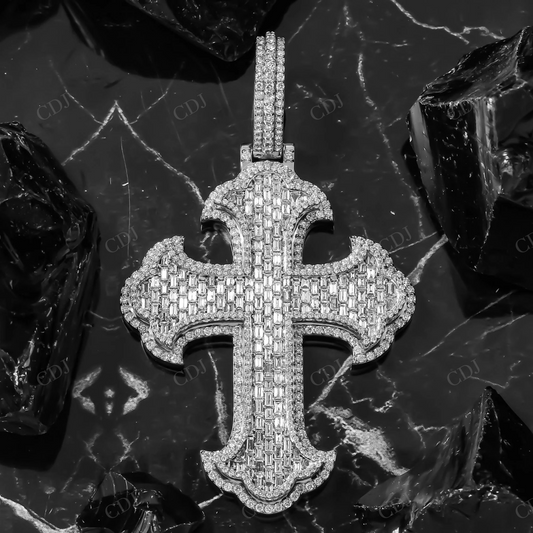 925 Silver Moissanite Baguette Cross Pendant Hip Hop Pendent customdiamjewel