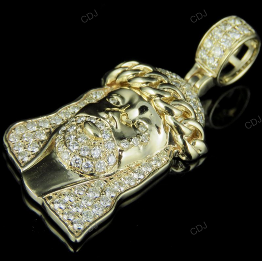 Lab Grown Diamond Yellow Gold Jesus Cuban Link Crown Pendant hip hop jewelry CustomDiamJewel