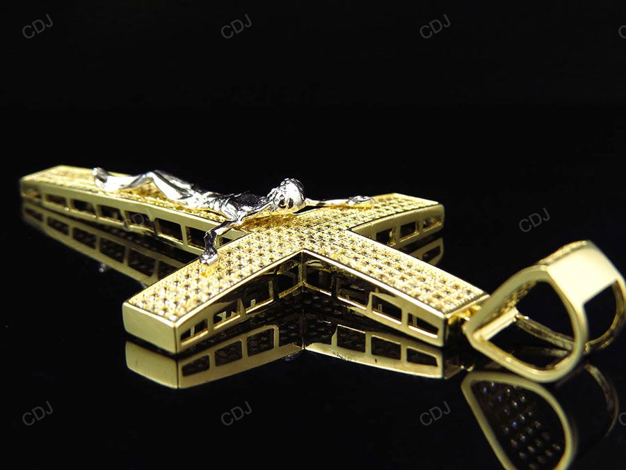 Men's Simulated Lab Grown Diamond Jesus Crucifix Yellow Gold Pendant hip hop jewelry CustomDiamJewel