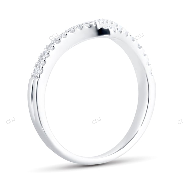 Two Row Chevron Shape White Gold CVD Diamond Wedding Band