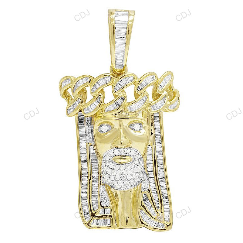 Jesus Baguette Cut Lab Grown Diamond Yellow Gold Pendant hip hop jewelry CustomDiamJewel