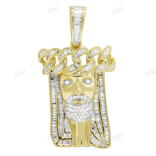 Jesus Baguette Cut Lab Grown Diamond Yellow Gold Pendant hip hop jewelry CustomDiamJewel