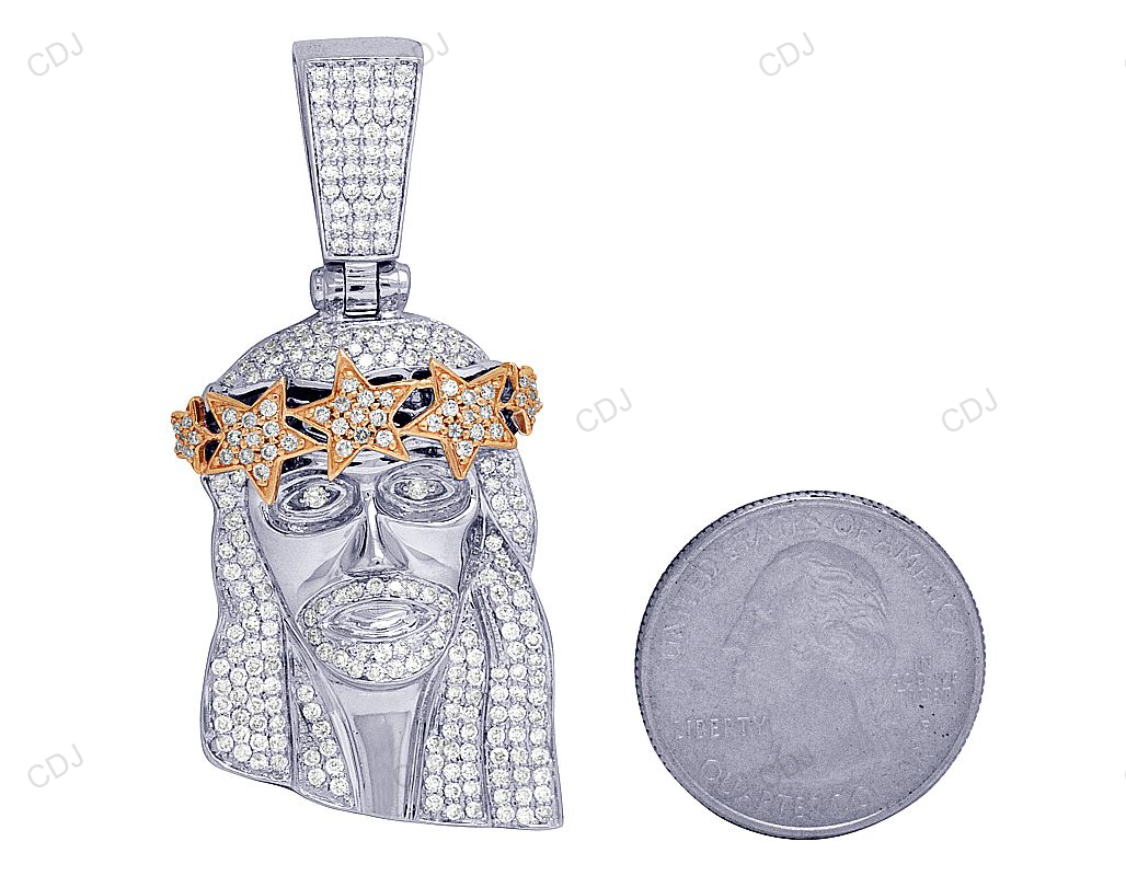 Two Tone Jesus Head Star Crown CVD Diamond Pendant hip hop jewelry CustomDiamJewel