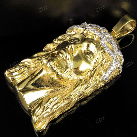 Men's Yellow Solid Gold Jesus CVD Diamond Hip Hop Pendant hip hop jewelry CustomDiamJewel