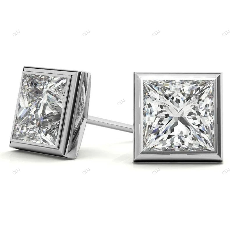 Bezel Setting Lab Grown Diamond Gold Earrings