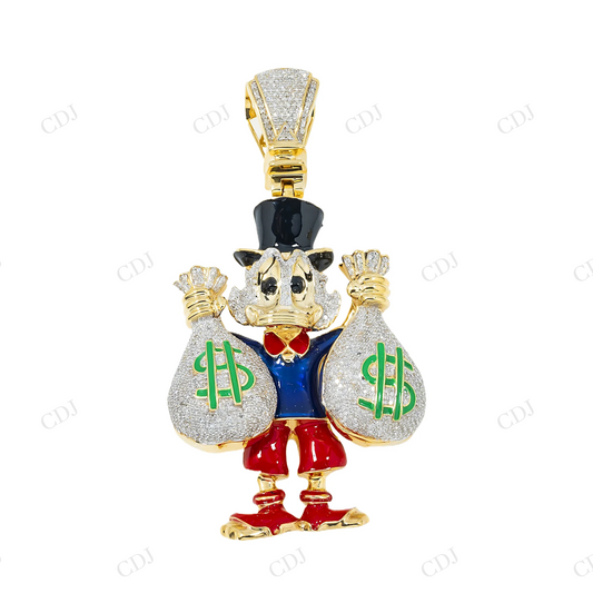 Custom Bling Cartoon Duck Holding Dollar Bags Moissanite 925 Silver Pendant Hip Hop Pendent customdiamjewel
