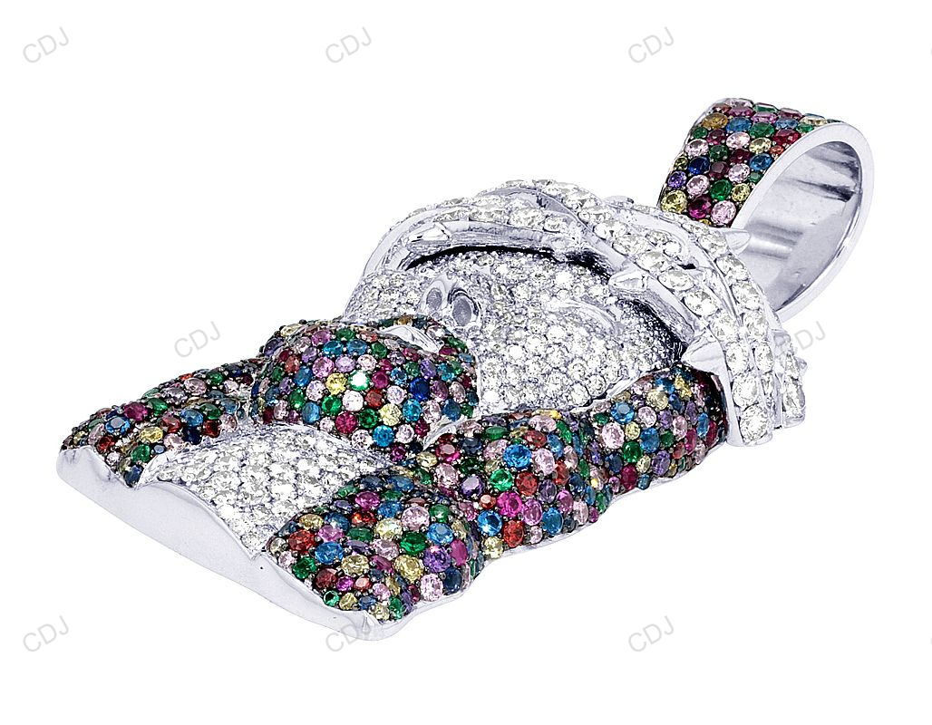 Multi Colored Sapphires White Gold CVD Diamond Jesus Pendant hip hop jewelry CustomDiamJewel