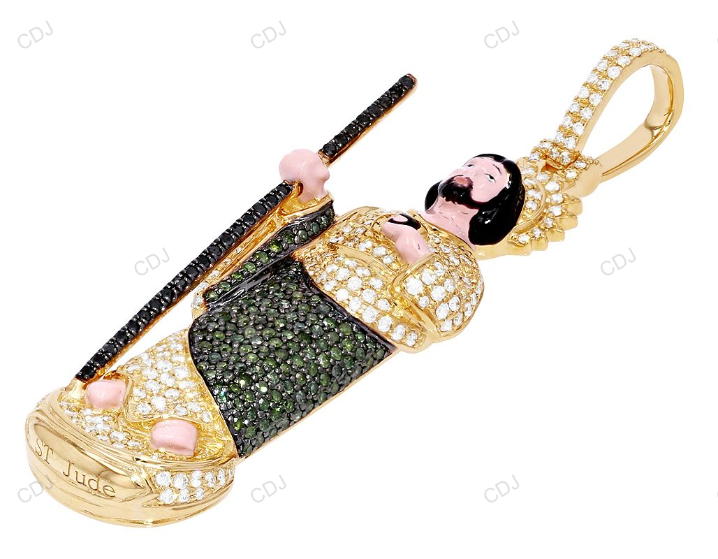 2.15 CTW Yellow Gold St Jude Large Enamel CVD Diamond Pendant hip hop jewelry CustomDiamJewel
