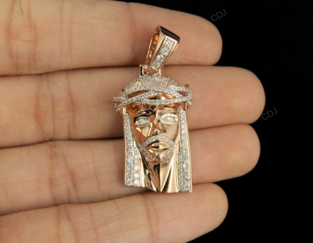 Rose Gold Jesus Face Lab Created Diamond Pendant hip hop jewelry CustomDiamJewel
