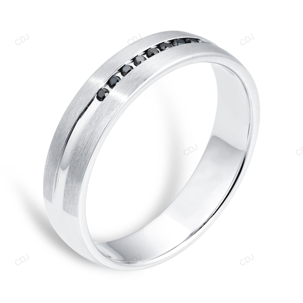 Black Onyx CVD Diamond White Gold Wedding Band