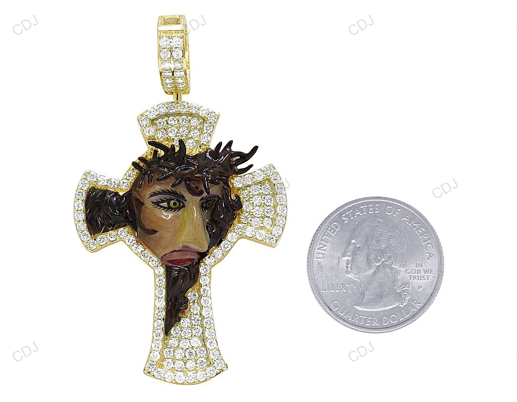 Yellow Gold Enamel Jesus Lab Created Diamond Pendant hip hop jewelry CustomDiamJewel