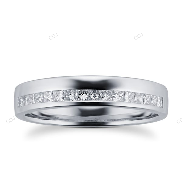 Princess Cut CVD Diamond White Gold Wedding Band