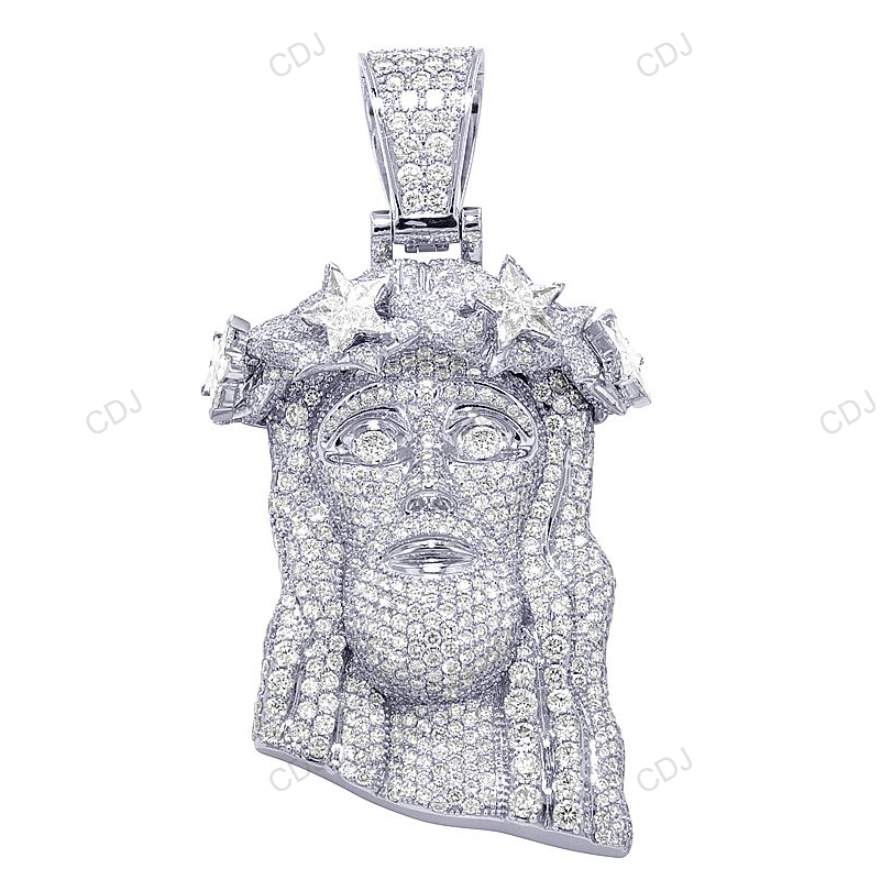 Jesus Head Floral Crown White Gold Lab Grown Diamond Hip Hop Pendant hip hop jewelry CustomDiamJewel