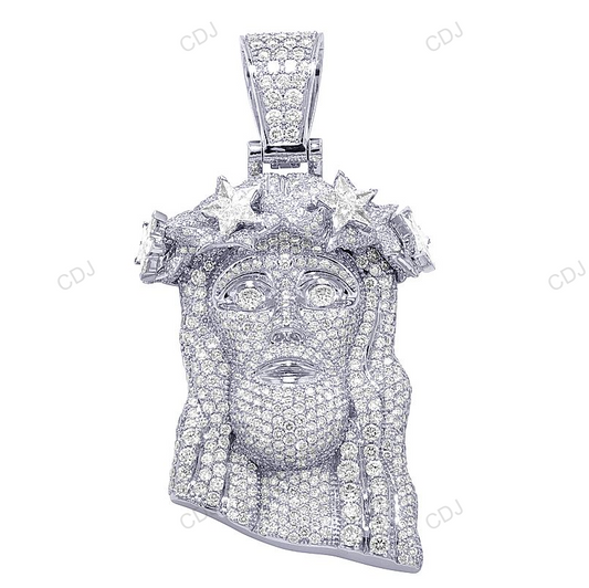 Jesus Head Floral Crown White Gold Lab Grown Diamond Hip Hop Pendant hip hop jewelry CustomDiamJewel