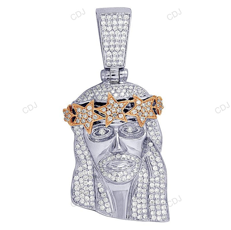 Two Tone Jesus Head Star Crown CVD Diamond Pendant hip hop jewelry CustomDiamJewel