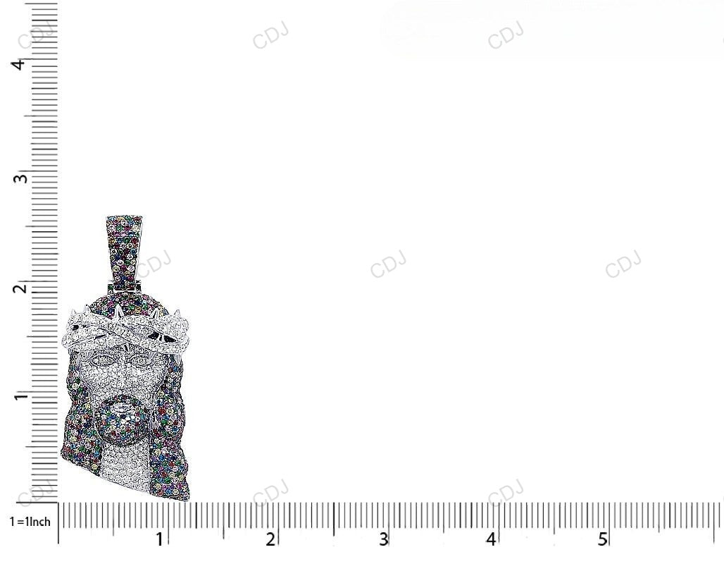 Multi Colored Sapphires White Gold CVD Diamond Jesus Pendant hip hop jewelry CustomDiamJewel