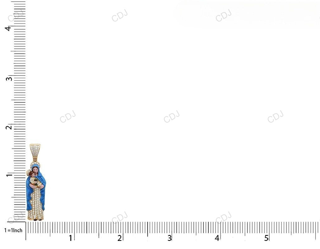 Mother Mary Blue Enamel CVD Diamond Yellow Gold Pendant hip hop jewelry CustomDiamJewel